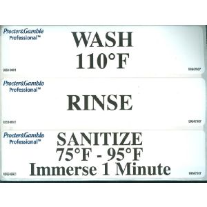 Label Set for 3-Compartment Sink - Wash/Rinse/Sanitize, B&W, Pack of 1 