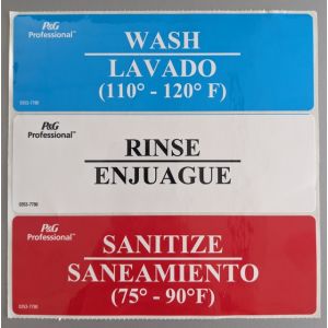Label Set for 3-Compartment Sink - Wash/Rinse/Sanitize, Color, Pack of 1 